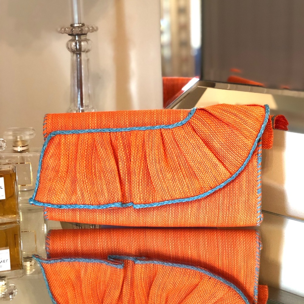 Mudpie Orange & Blue Clutch